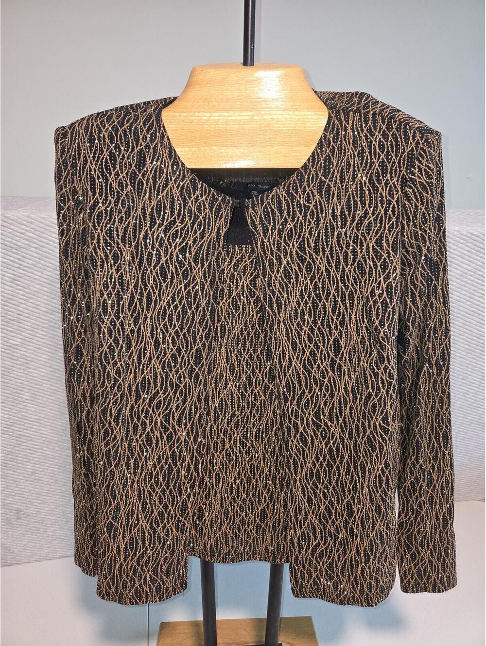 Black and Gold Patterned Women's Two-Piece Top and Jacket Set